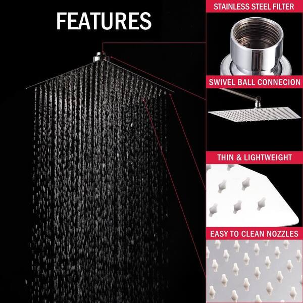 3-Spray Patterns 12 in. Ceiling Mount Rainfall Fixed Shower Head with Silicone Nozzle in Chrome
