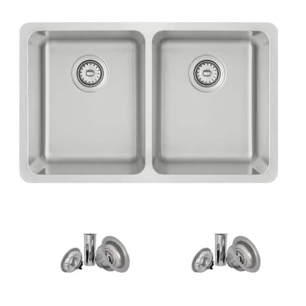 Dual-Mount 29 in. Stainless Steel 50/50 Double Bowl 18-Gauge Kitchen Sink with Strainers