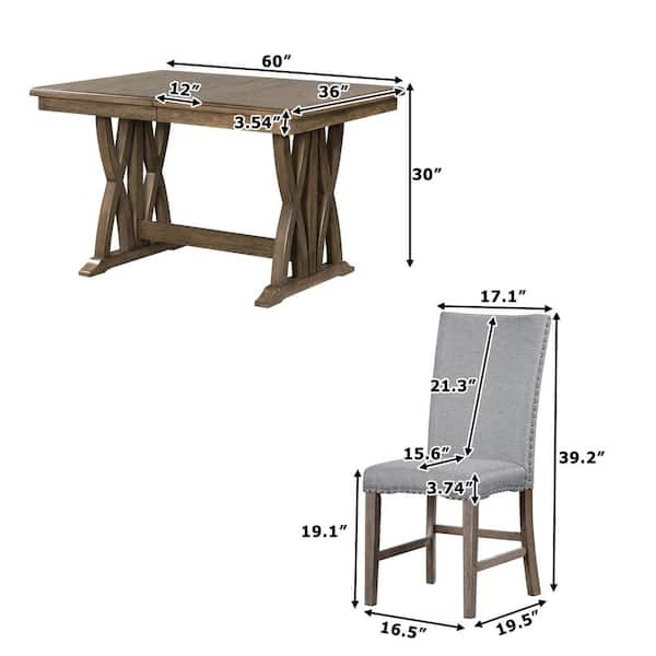 7-Piece Mid-Century Gray Extendable Wood Top Dining Room Set Seats 6