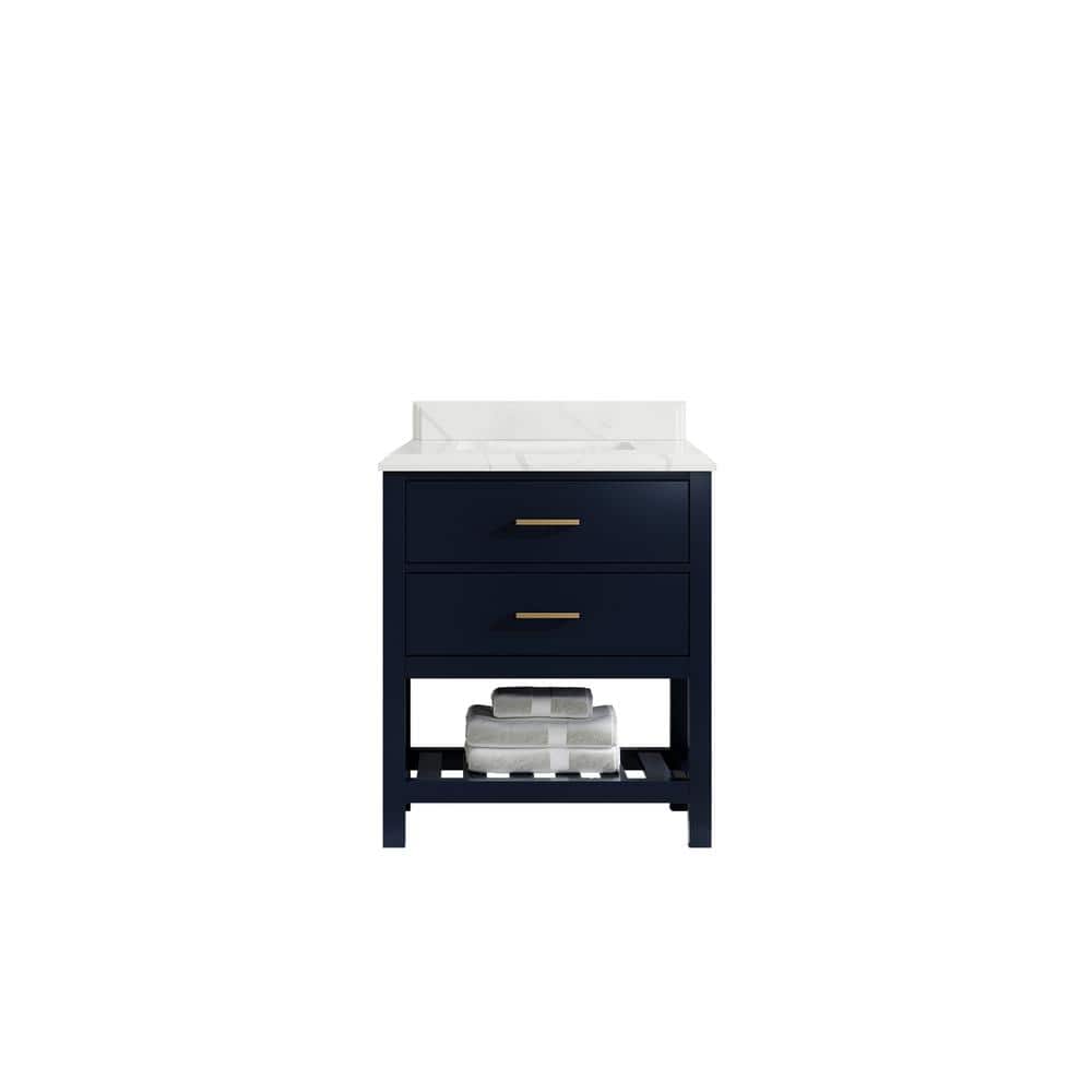 Parker 30 in. W x 22 in. D x 36 in. H Bath Vanity in Navy Blue with Cove Edge Calacatta Laza Quartz Top price history on PriceWatchPro
