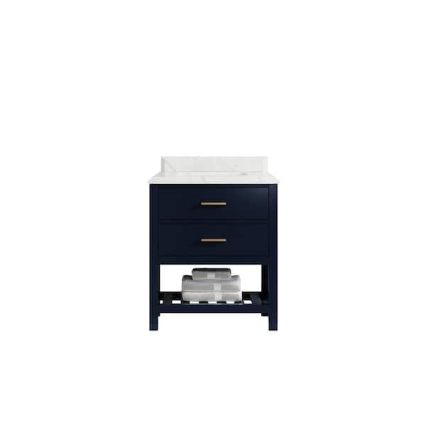 Willow Collections Parker 30 in. W x 22 in. D x 36 in. H Bath Vanity in Navy Blue with Cove Edge Calacatta Laza Quartz Top