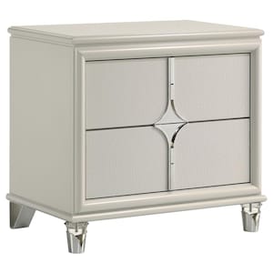 Olivia Pearl White 2-Drawer Contemporary Nightstand Bedside Table