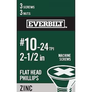 #10-24 x 2-1/2 in. Phillips Flat Head Zinc Plated Machine Screw (3-Pack)
