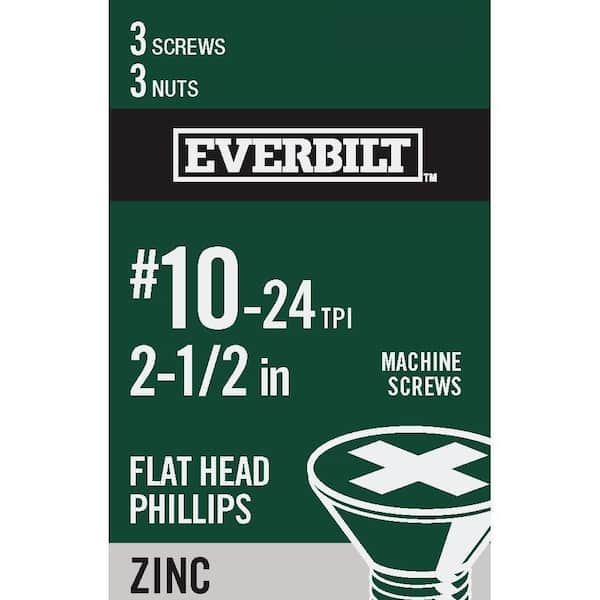 Everbilt #10-24 x 2-1/2 in. Phillips Flat Head Zinc Plated Machine Screw (3-Pack)