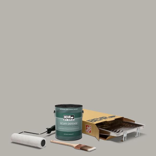 BEHR 1 gal. #PPU24-11 Greige Extra Durable Semi-Gloss Enamel Interior Paint and 5-Piece Wooster Set All-in-One Project Kit