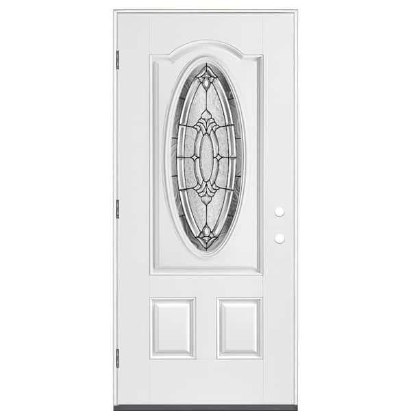 Masonite 36 in. x 80 in. Providence 3/4 Oval Lite Right-Hand Outswing Primed Smooth Fiberglass Prehung Front Door No Brickmold