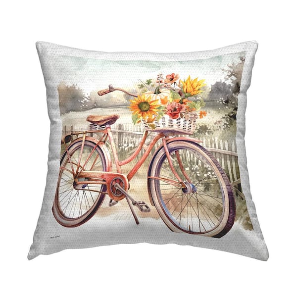 Stupell Industries Autumn Floral Bicycle Brown Square Outdoor Throw Pillow
