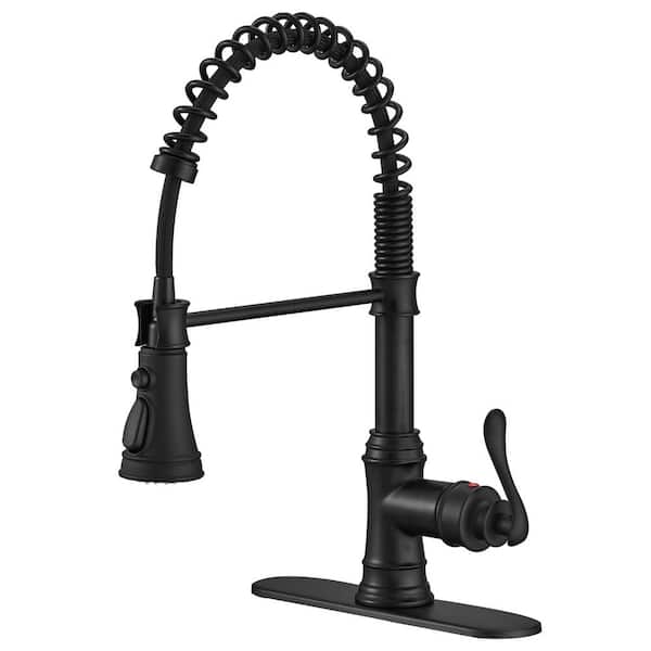 Single Handle Pull Down Sprayer Kitchen Faucet with Advanced Spray, Pull Out Spray with Deck Plate in Matte Black