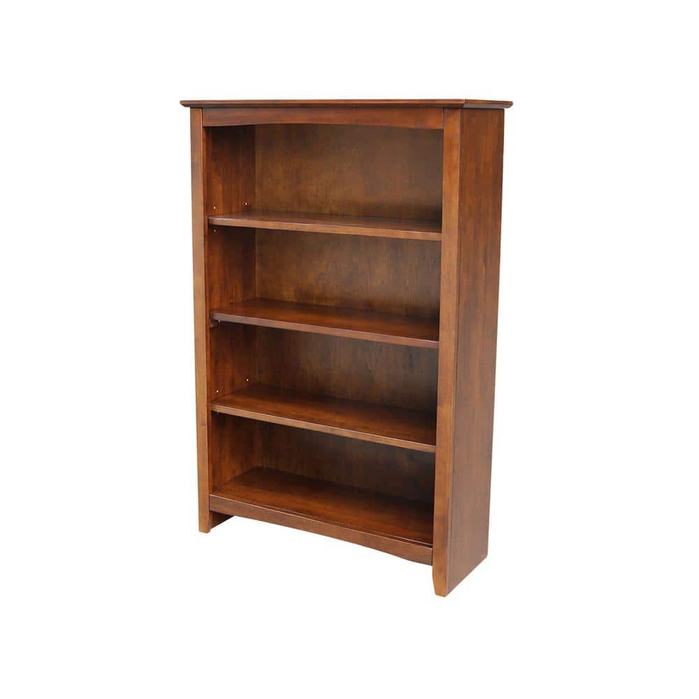 48" Espresso Stained Rubberwood Adjustable Shelf Bookcase