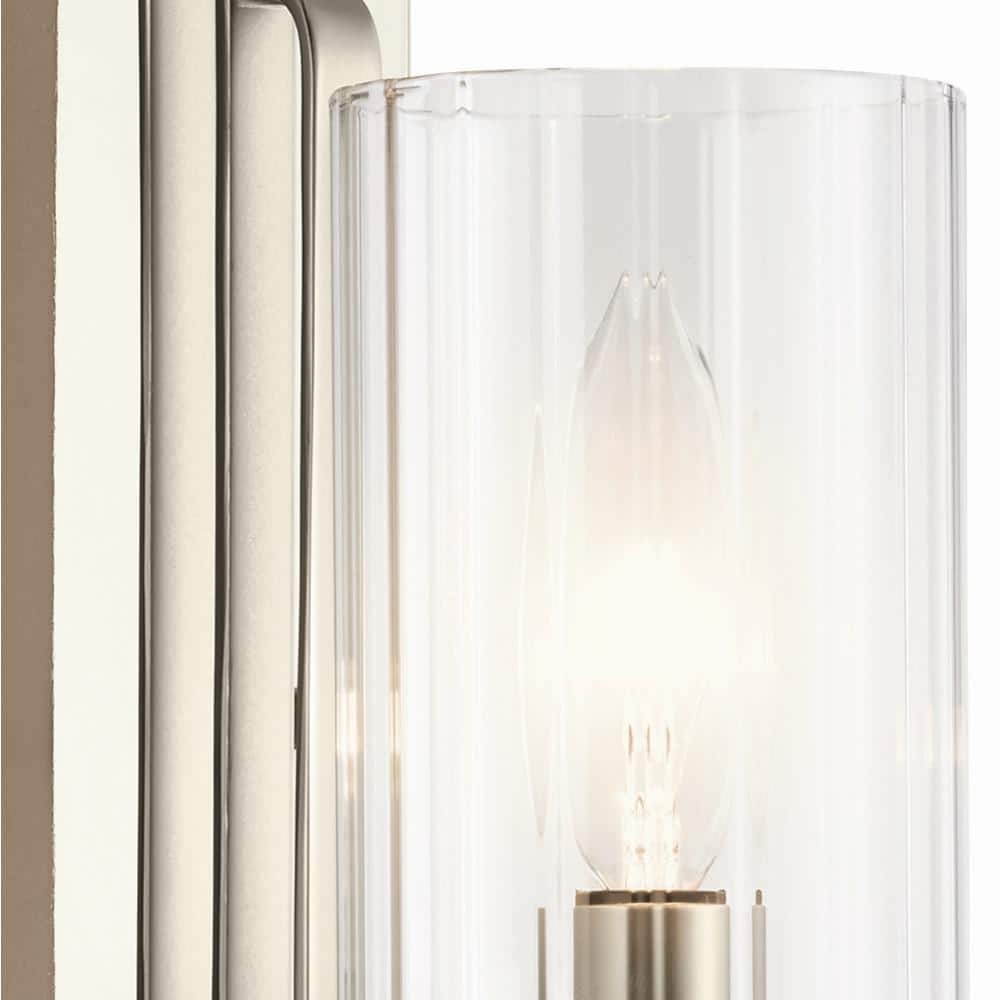Kimrose Art Deco Polished Nickel 1-Light Sconce with Clear Fluted Glass