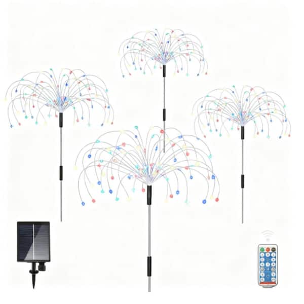 4 Pack Solar Colorful Garden Lights With 120 LED Copper Wire Waterproof Fireworks Lamp with Remote, 8 Modes for Lawn