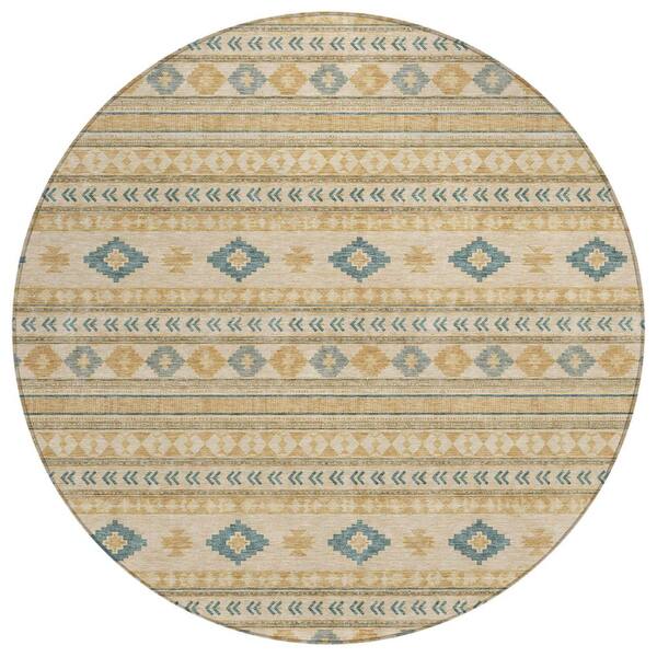 Chantille Machine Washable Indoor/Outdoor Abstract ACN3124 Wheat 8 ft. x 8 ft. Round Rug