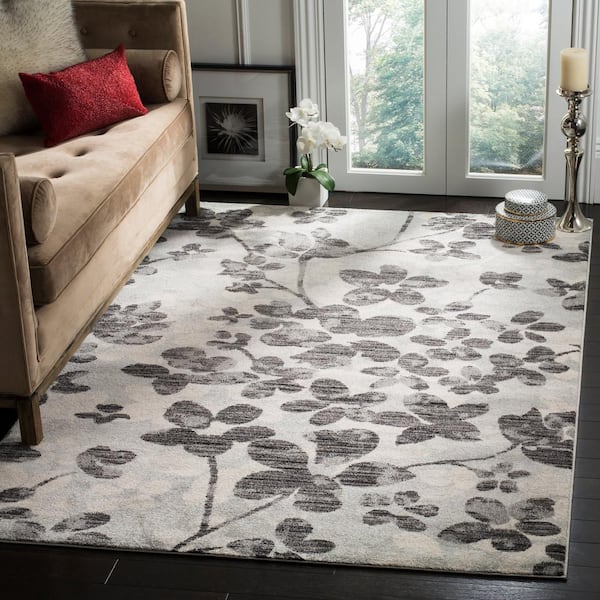 Evoke Grey/Black 5 ft. x 8 ft. Floral Area Rug