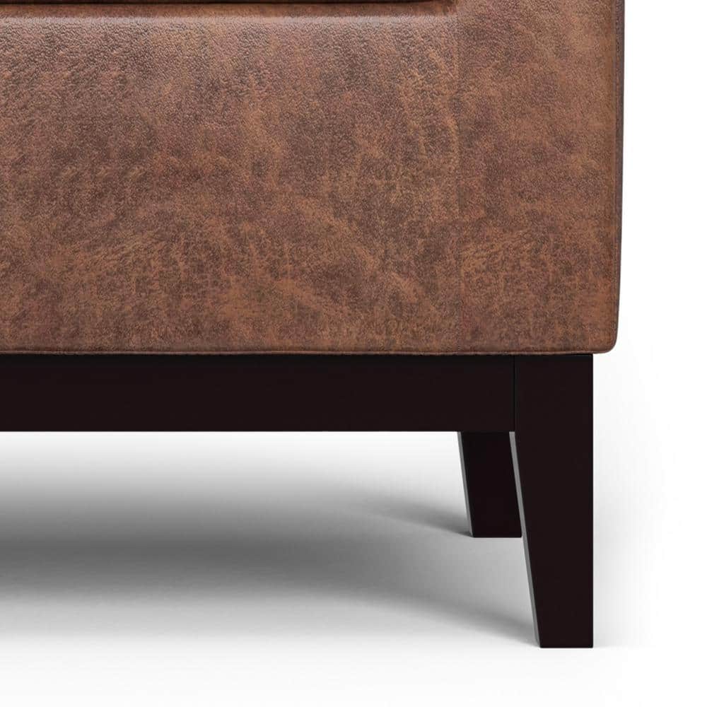 Amber 48" Distressed Saddle Brown Faux Leather Storage Ottoman