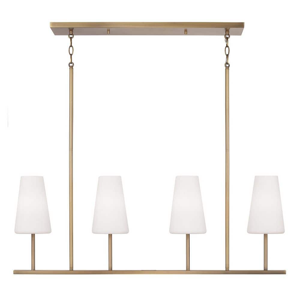 Averitt 4-Light Aged Brass Modern Linear Chandelier with Tapered Soft White Glass and no bulbs included price history on PriceWatchPro