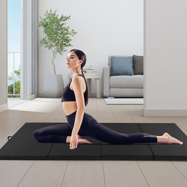 10 ft. x 4 ft. x 2 in. 4-Panel Folding Exercise Mat with Carrying Handles for Gym Flooring Mat Black 40 sq.ft.