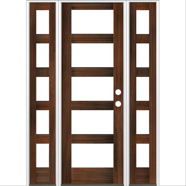 Krosswood Doors 60 in. x 96 in. Modern Hemlock Left-Hand/Inswing 5-Lite Clear Glass Red Mahogany Stain Wood Prehung Front Door with DSL
