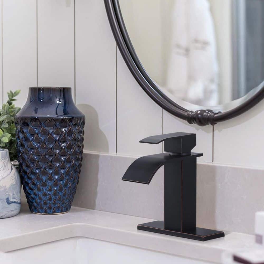 Oil Rubbed Bronze Waterfall Spout Single Handle Bathroom Faucet