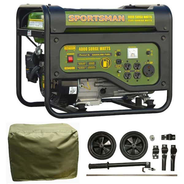 Sportsman 4,000-Watt/3,500-Watt Recoil Start Gasoline Powered Portable Generator with RV Outlet, Protective Cover and Wheel