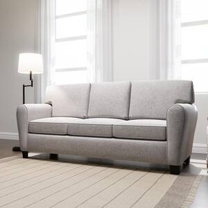 Abby 88 in. Gray Polyester Upholstered 3-Seater Rolled Arm Sofa