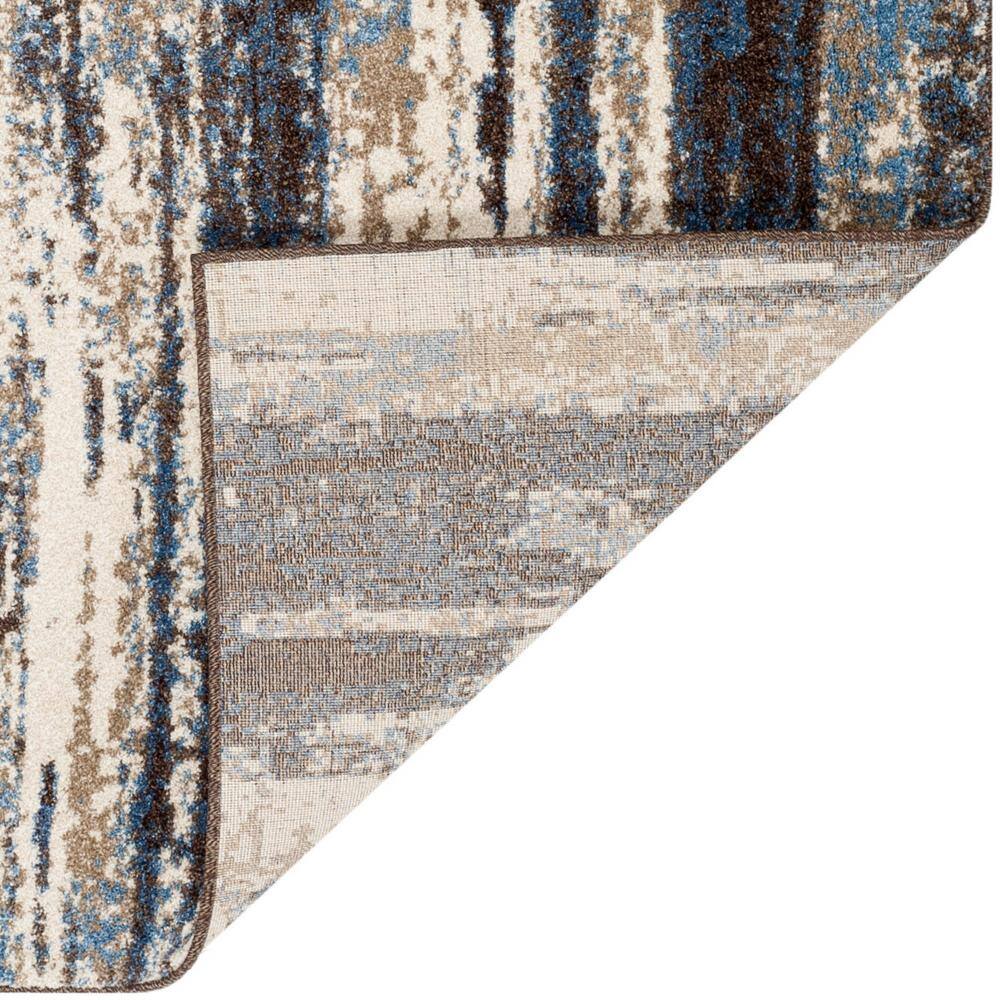 Retro Blue and Cream Abstract Synthetic Runner Rug