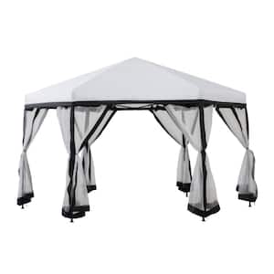 Bushwick 11 ft. x 11 ft. White and Black 2-Tone Pop Up Portable Hexagon Steel Gazebo with Mosquito Netting