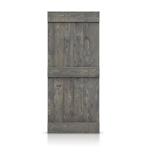 30 in. x 84 in. Distressed Mid-Bar Weather Gray Stained Solid DIY Knotty Pine Wood Interior Sliding Barn Door Slab