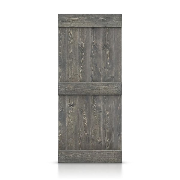 CALHOME 36 in. x 84 in. Distressed Mid-Bar Weather Gray Stained Solid DIY Knotty Pine Wood Interior Sliding Barn Door Slab