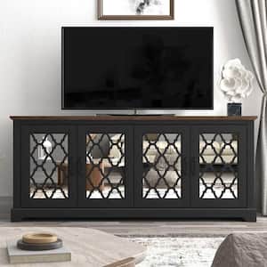 Heron 68.2 in. Black with Knotty Oak 4 Door Wide TV Stand Fits TV's up to 75 in.