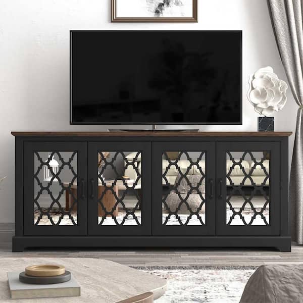 GALANO Heron 68.2 in. Black with Knotty Oak 4 Door Wide TV Stand Fits TV's up to 75 in.