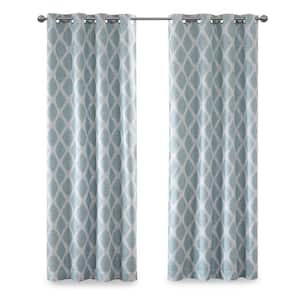 Kagen Aqua Printed Ikat Patio 50 in. W x 84 in. L Blackout Grommet Top Curtain