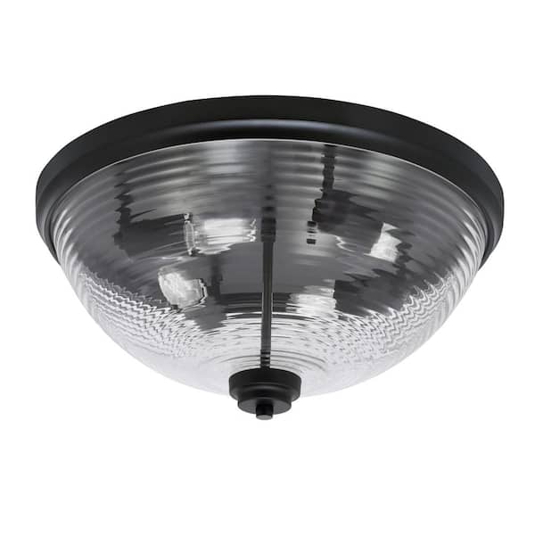Unbranded Ashland 18 in. 4 Light Matte Black Flush Mount with Clear Ribbed Glass Shade No Bulbs Included