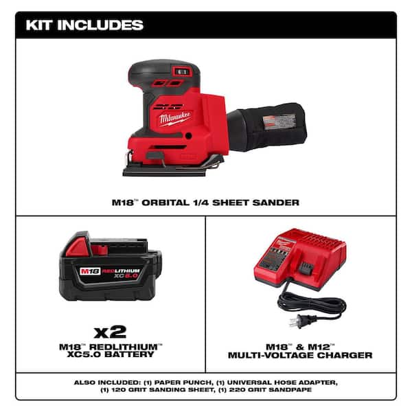 M18 18V Lithium-Ion Cordless 1/4 in. Sheet Sander w/(2) 5.0ah and Charger
