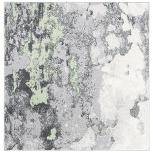 Adirondack Green/Gray 6 ft. x 6 ft. Distressed Abstract Square Area Rug