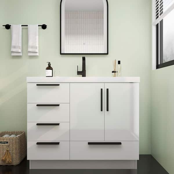 Carla 42 in. W x 20 in. D x 35 in. H Single Sink Freestanding Bath Vanity in Gloss White with White Acrylic Top