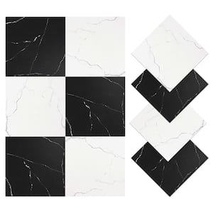 12" x 12" x 11 MIL Vinyl Black and White Peel and Stick Backsplash, 30-Pack Floor and Wall Tile for Kitchen (30 sq. ft.)