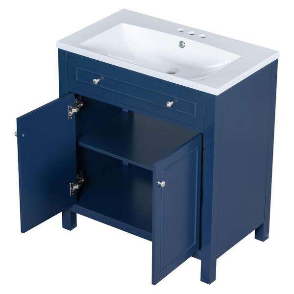 Cesicia 30 in. W. x 18 in. D x 34 in. H Single Sink Freestanding Bath Vanity in Blue with White Ceramic Top and Adjustable Shelf
