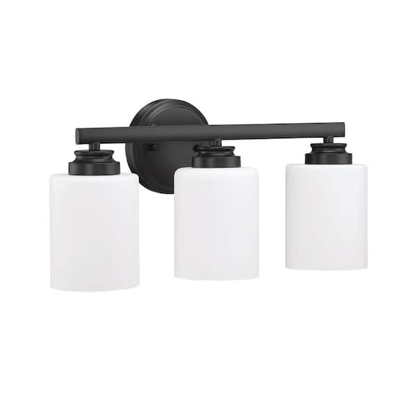 CRAFTMADE Bolden 18 in. 3-Light Flat Black Finish Vanity Light with Frost White Glass