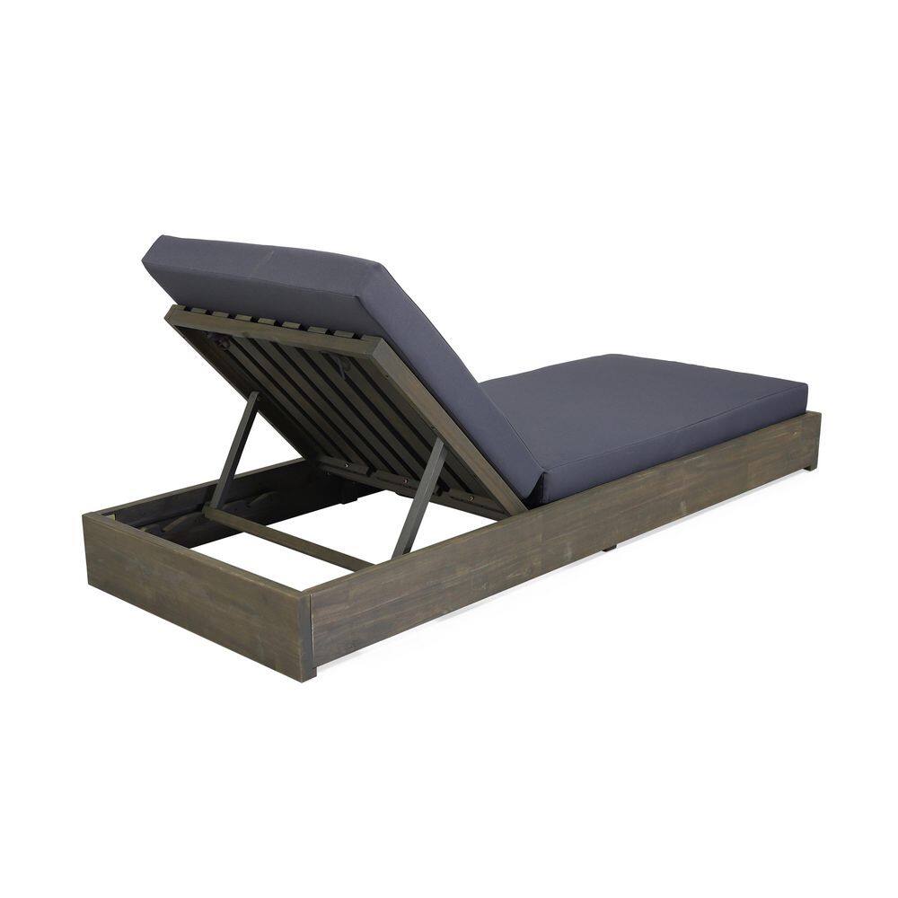 Gray Acacia Wood Outdoor Chaise Lounge Set with Dark Gray Cushions