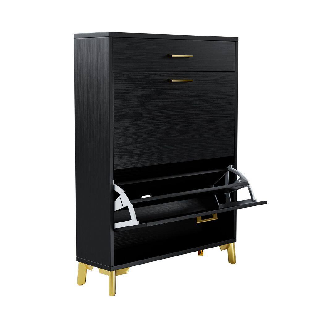 43 in. H x 32 in. W Black MDF Shoe Storage Cabinet