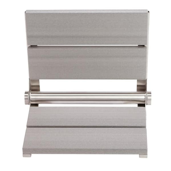 18 in. Wall Mounted Fold Down Composite Shower Seat in Driftwood Gray Wood Grain Finish with a Brushed Nickel Frame