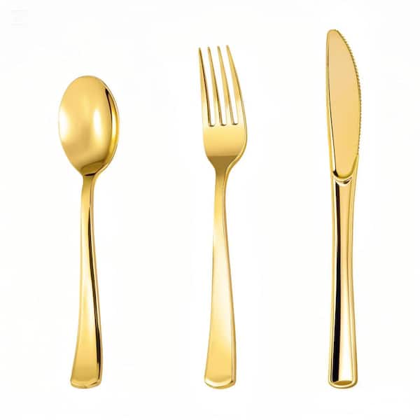 320-Piece Gold Disposable Plastic Cutlery Set with Forks Spoons and Knives for Wedding (Service for 100)