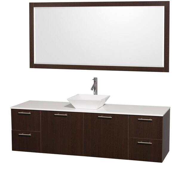 Wyndham Collection Amare 72 in. Vanity in Espresso with Man-Made Stone Vanity Top in White and Porcelain Sink