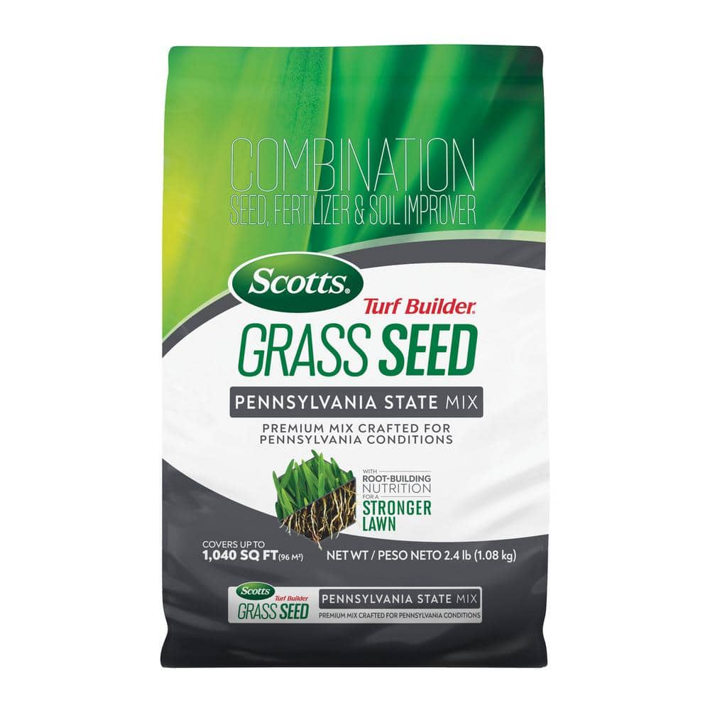 Scotts Turf Builder 2.4 lbs. Grass Seed Pennsylvania State Mix with Fertilizer and Soil Improver, Premium Mix