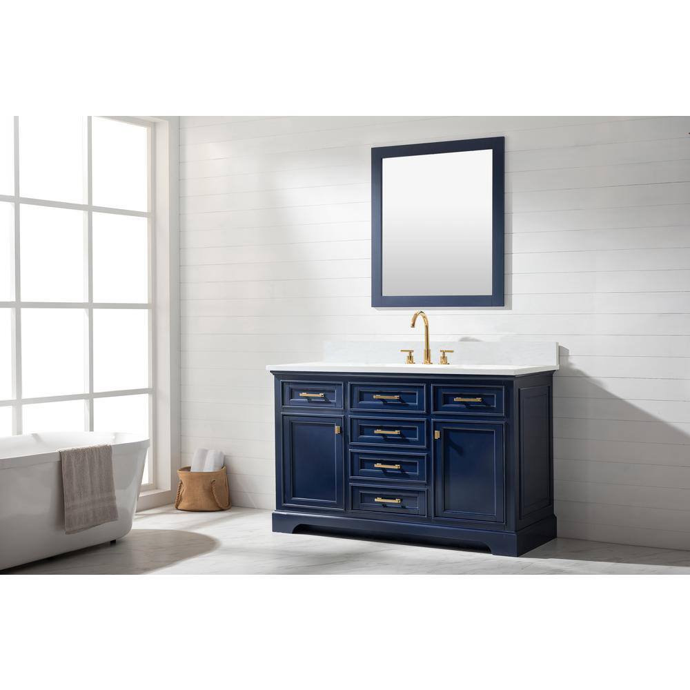 Milano 54" Blue Birch Vanity with White Quartz Top