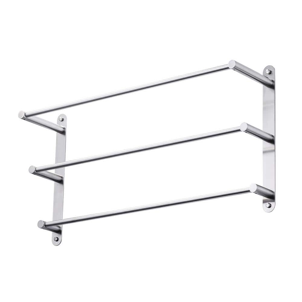 24 in. Stainless Steel Wall Mounted Towel Rack with 3-Bar Towel Holders in Brushed Nickel
