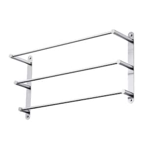 24 in. Stainless Steel Wall Mounted Towel Rack with 3-Bar Towel Holders in Brushed Nickel