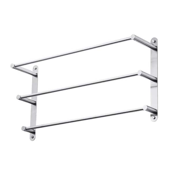 24 in. Stainless Steel Wall Mounted Towel Rack with 3-Bar Towel Holders in Brushed Nickel