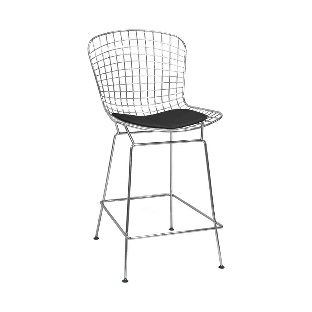 Mid-Century Chrome Wire 25.5" Counter Stool with Leatherette Cushion
