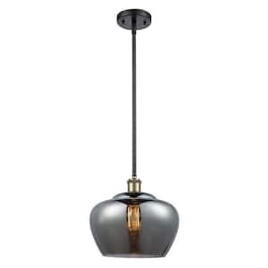 Fenton 1-Light Black Antique Brass Shaded Pendant Light with Plated Smoke Glass Shade